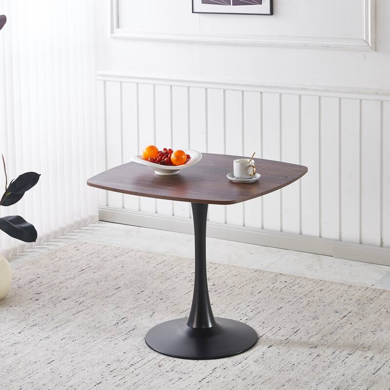 Pedestal Dining Table Round Top MDF and Metal Halloween Style Modern - Black + Dark Walnut