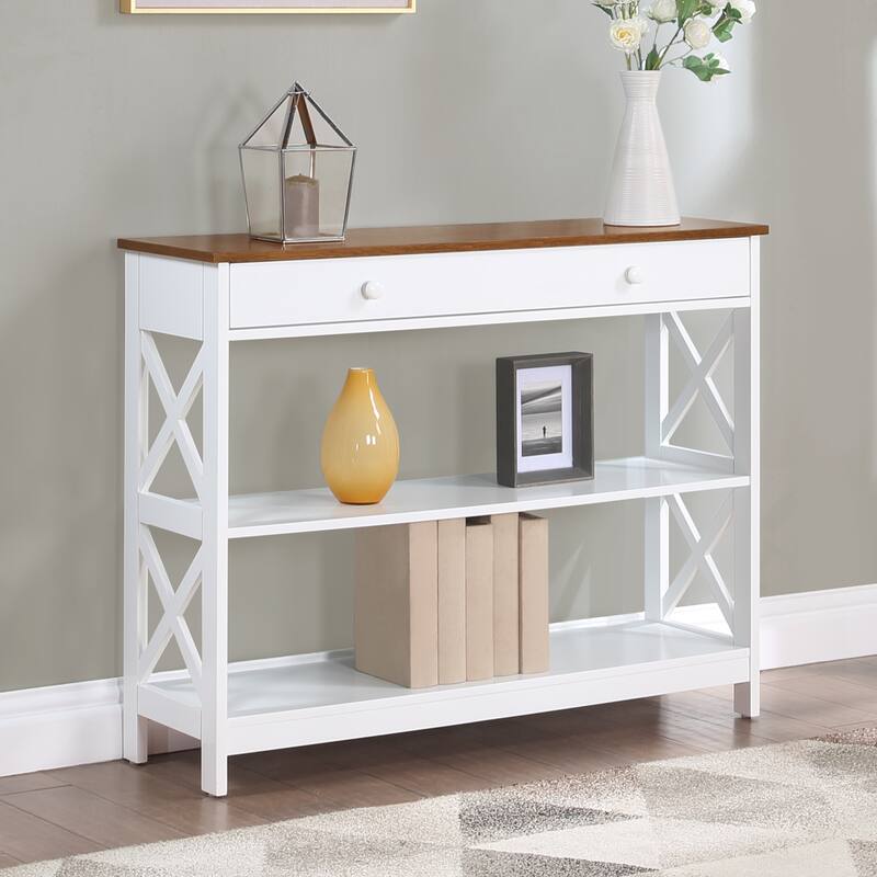 Convenience Concepts Oxford 1 Drawer Console Table with Shelves - Driftwood/White