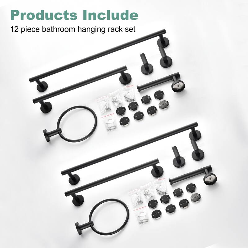 12-PCS Stainless Steel Bathroom Accessories Set Wall Mounted,Round Shape