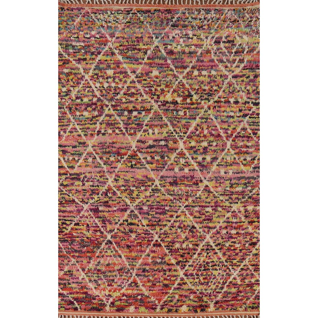 Trellis Moroccan Oriental Area Rug Hand-Knotted Wool Carpet - 6'1" x 9'6"