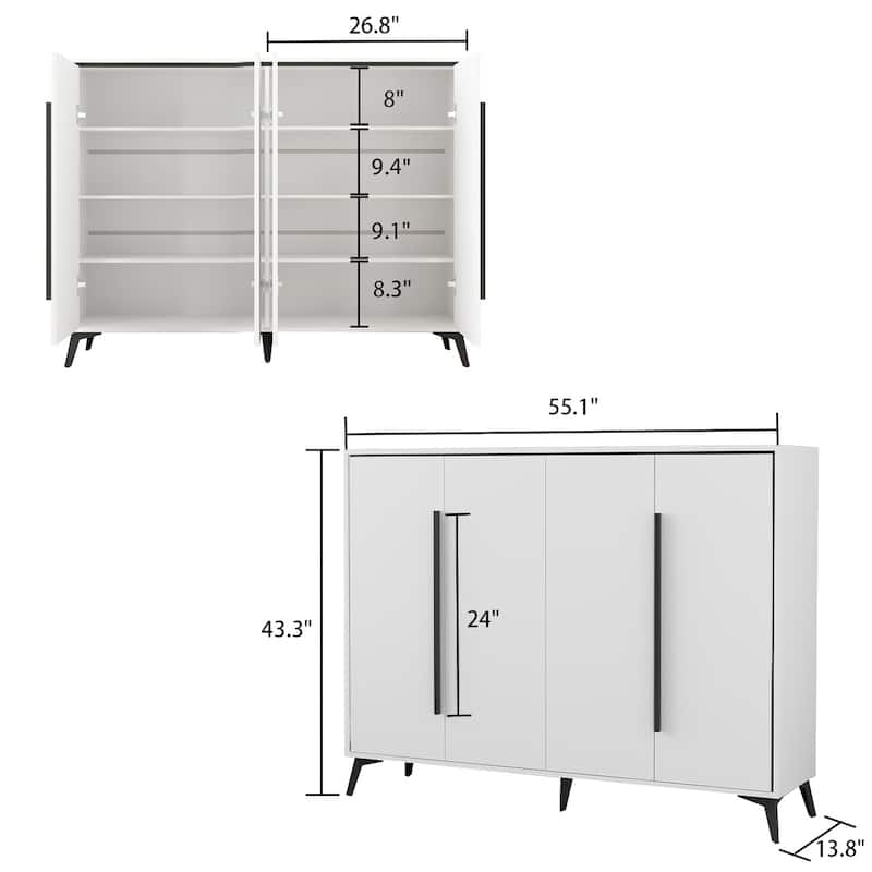 Timechee 4 Door White Wooden Entryway Shoes Storage Cabinet