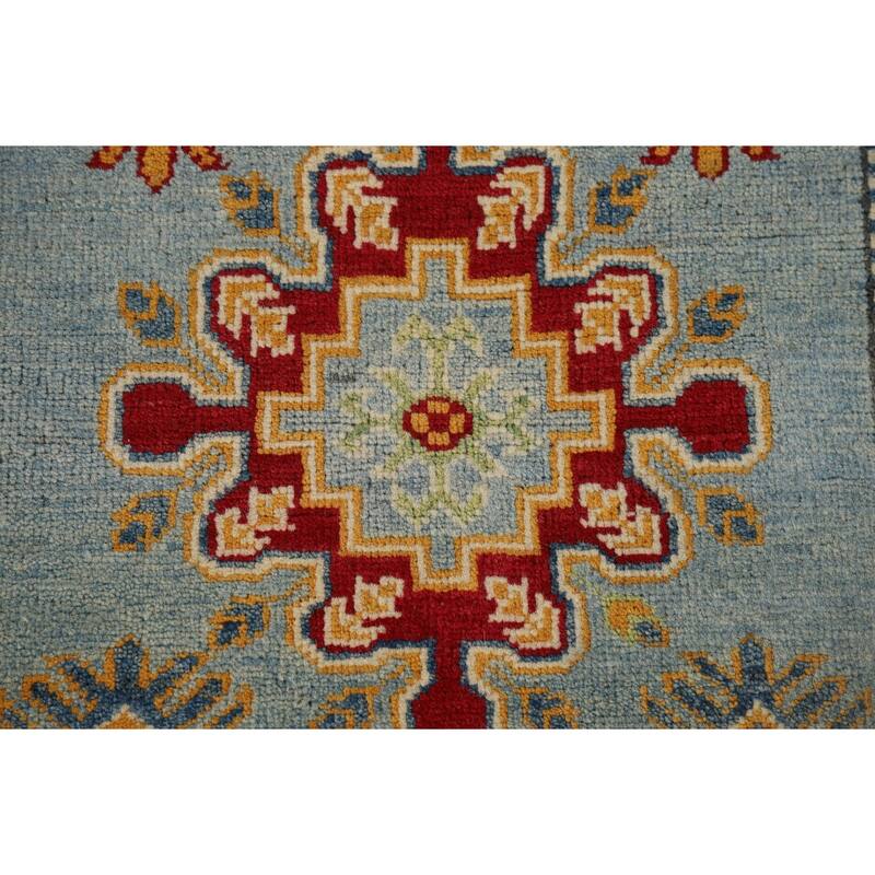 Light Blue Kazak Runner Rug Handmade Traditional Wool Carpet - 2'9" x 9'9"