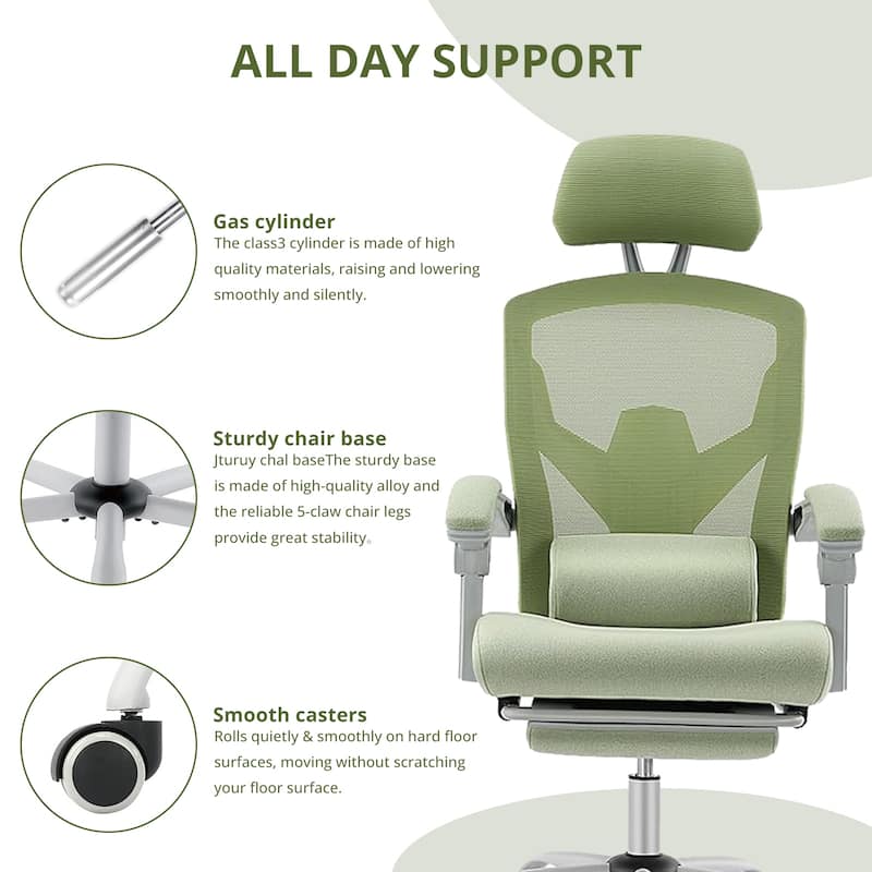 Home Office Desk Chair with Footrest, High-Back Mesh Rolling Swivel Reclining Chairs with Wheels, Comfortable Headrest