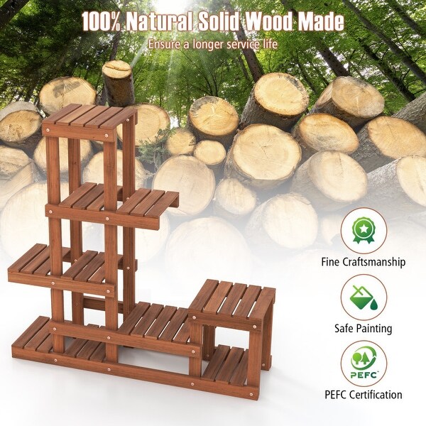 6 Tier Wood Plant Stand with High Low Structure - 35.5