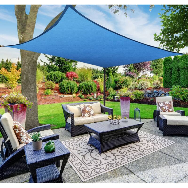 Boen Rectangle Sun Shade Sail Canopy Awning UV Block for Outdoor Patio Garden and Backyard - Blue - 12'x16' - Blue - 12'x16'