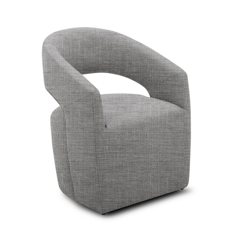26 Inch Accent Chair, Cushioned, Curved Open Back, Gray Fabric Upholstery