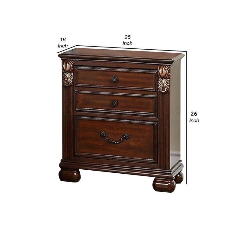Cherry Oak Brown 3 Drawer 16 in. W Nightstand with Sturdy Hardware and Ample Storage