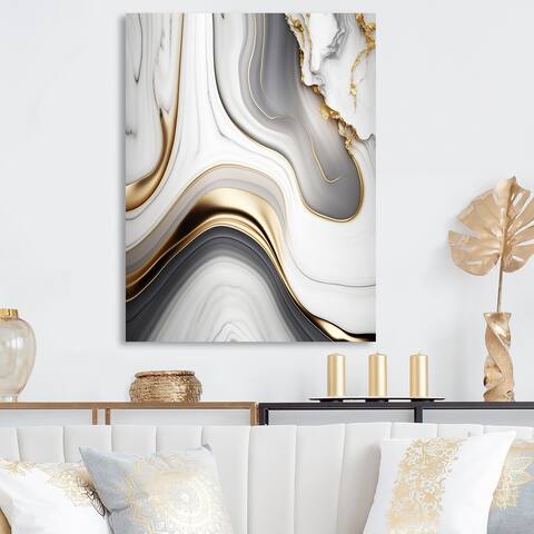 Designart 'Abstract Geode Marble Waves Grey I' Abstract Canvas Wall Art