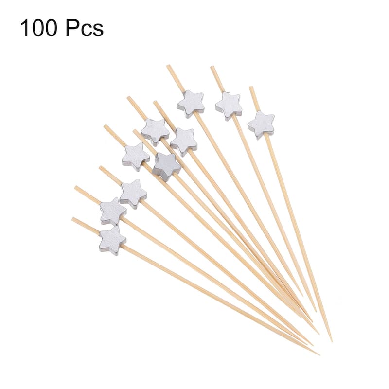 Bamboo Cocktail Toothpicks Star Drink Picks Skewer 100Pcs - 4.72"