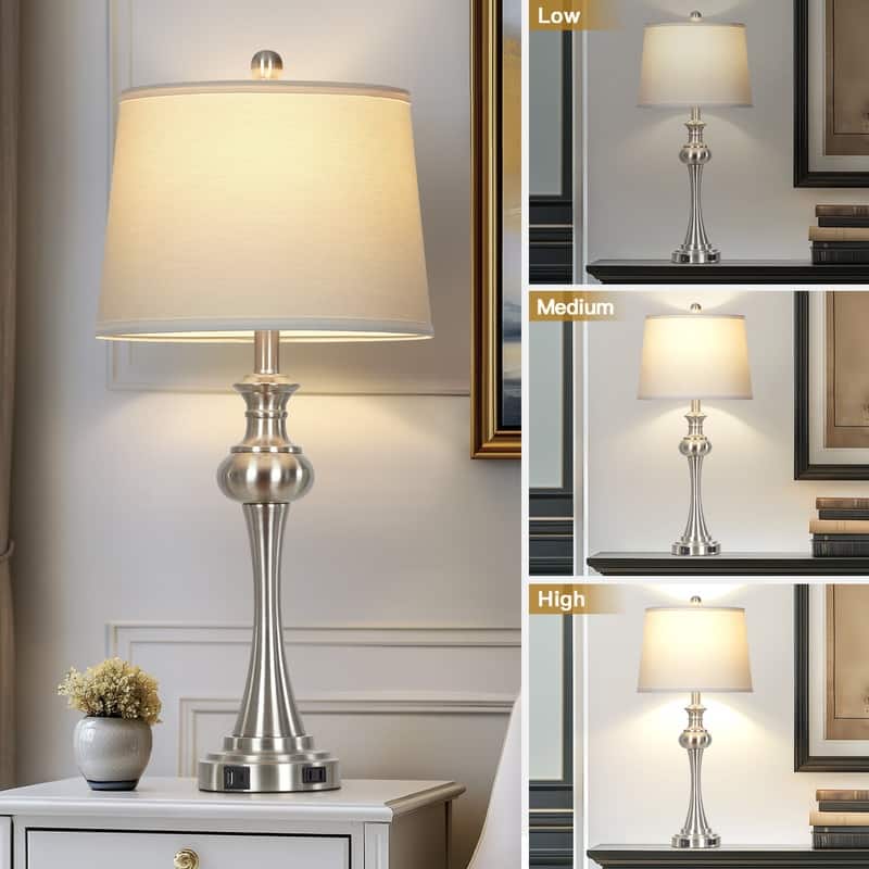 28.75'' Modern Metal Table Lamp with USB-C Charging & AC Outlet Dimmable LED(Set of 2) - 13'' x 13'' x 28.75''