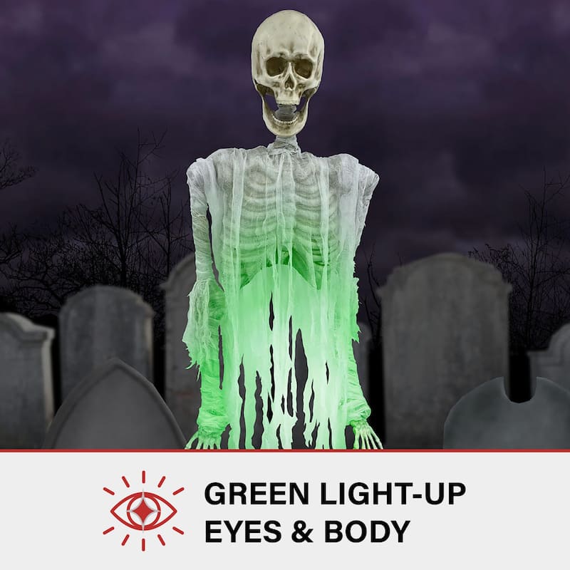 Haunted Hill Farm Floating Skeleton Ghost Over Tombstone by Tekky, Indoor or Covered Outdoor Premium Halloween Animatronic