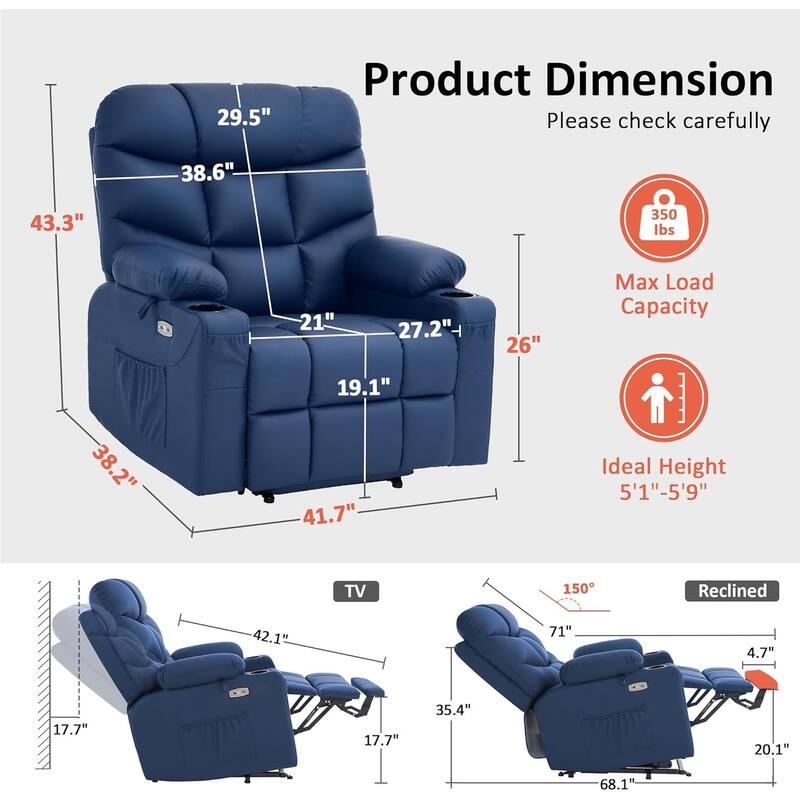 MCombo Wide Power Lift Recliner Chair with Extended Footrest for Big Elderly People, Faux Leather R7289