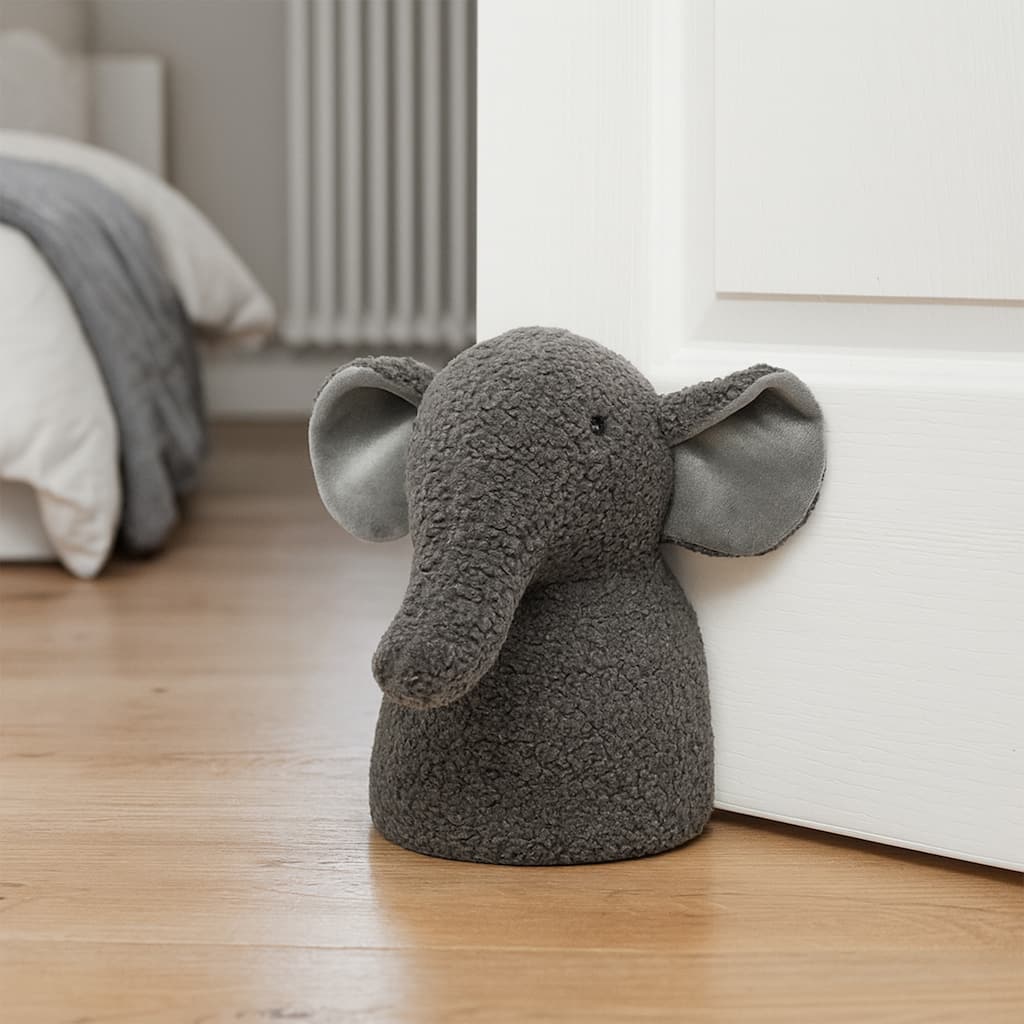 Decorative Elephant Door Stopper - Heavyweight 2.3 lb. Fabric Holder - 9"H x 7"L x 7.8"W
