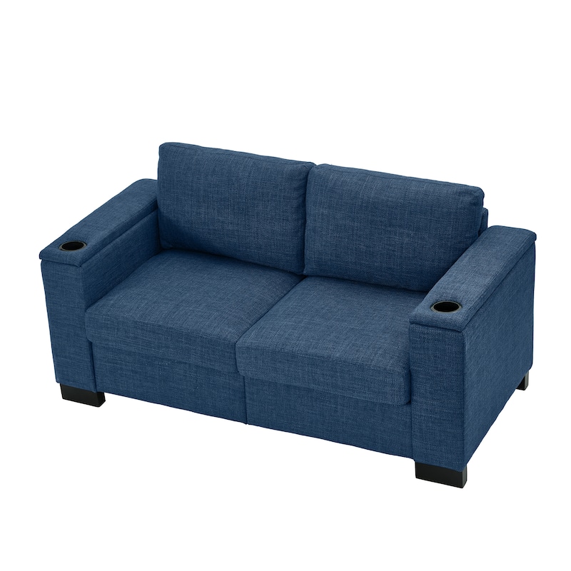 Roomfitters 67.7" Modern Loveseat with Square Armrests, Upholstered Fabric Couch with Cup Holder and Storage for Living Room