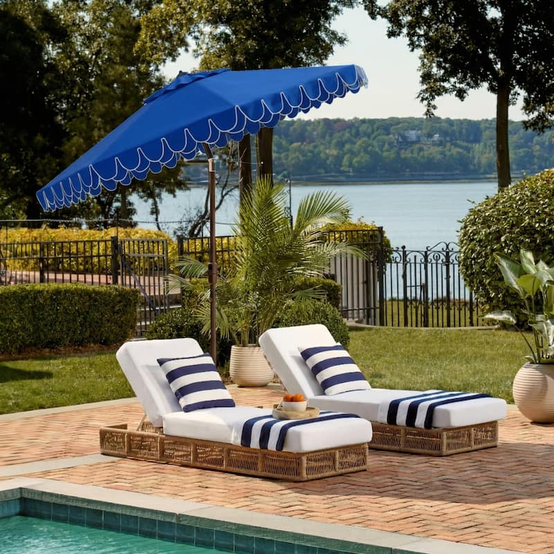 SAFAVIEH Outdoor Vilborg Valance 11Ft Round Umbrella - Pacific Blue/White