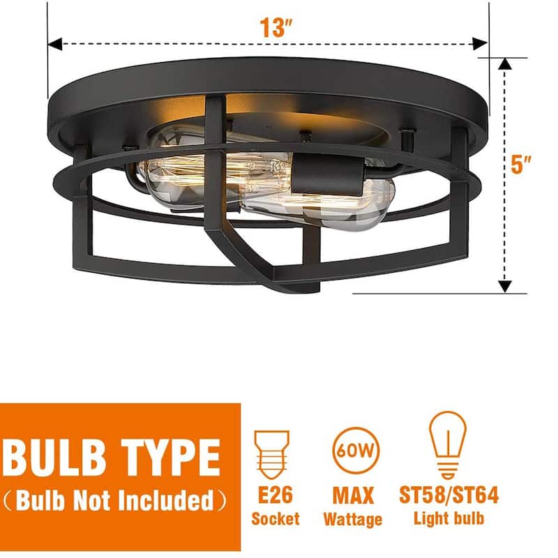 13" 2-Light Industrial Ceiling Light Flush Mount Lights