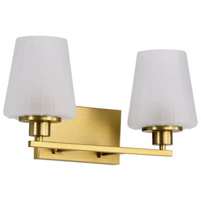 Lune 2 Light Vanity Vintage Brass Finish Etched White Glass - Vintage Brass