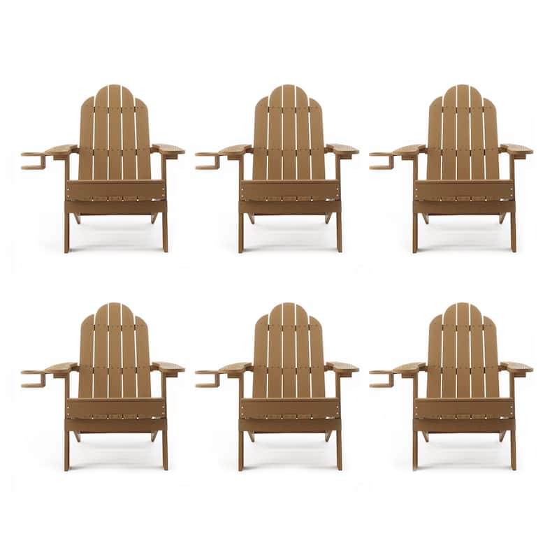 Foldable HDPS Weather Resistant Patio Adirondack Chairs With Cup Holder Set of 6 - 35"D x 30"W x 36.2"H