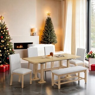 Farmhouse 76inch 6-Piece Extendable Dining Table Set Trestle Kitchen ...