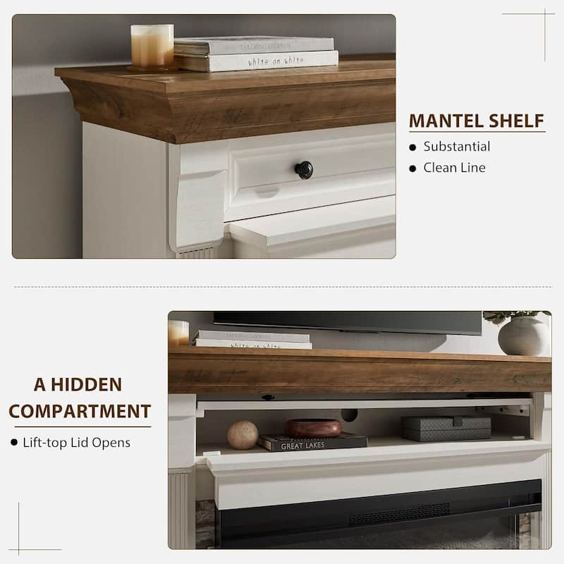 52" Farmhouse 3-Sided Fireplace TV Stand, Wood Entertainment Center