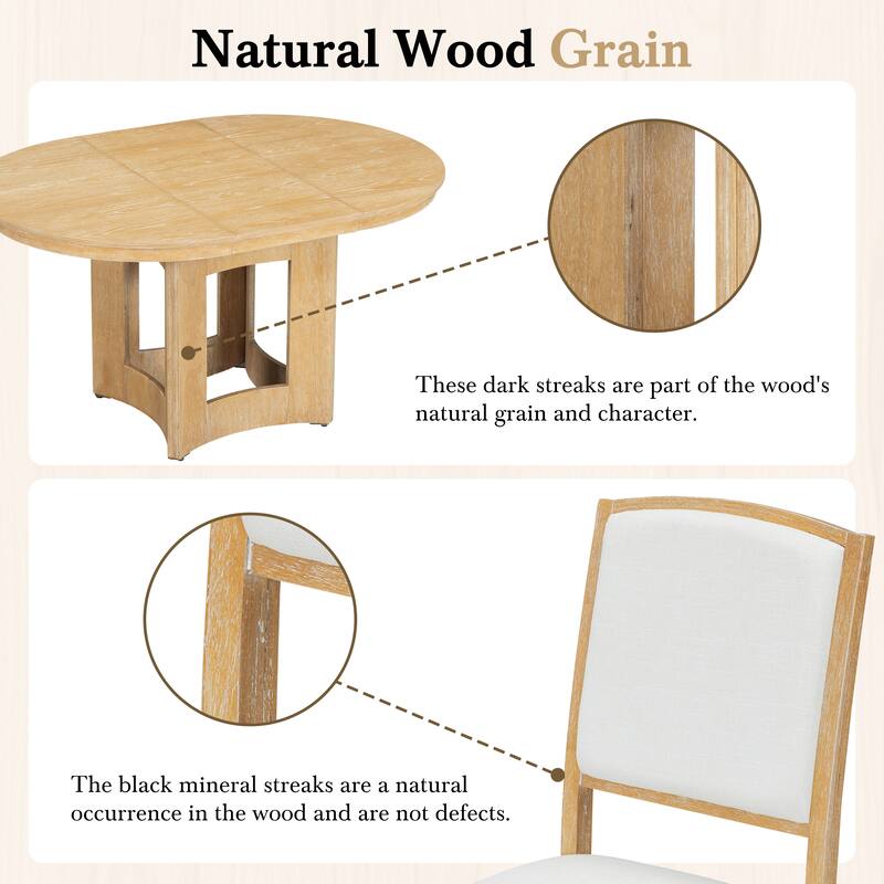 Roomfitters 5-Piece Extendable Round Dining Table Set, Farmhouse Kitchen Table with 16" Leaf and 4 Chairs