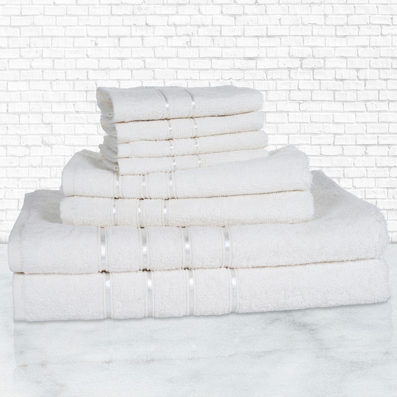Plush Bathroom Towels - 8-Piece 100% Cotton Towel Set by Lavish Home (White) - White
