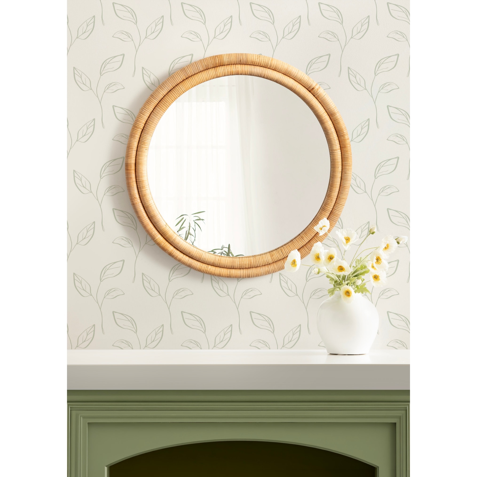 Kate and Laurel Oman Ribbed Round Rattan Mirror - 26" diameter