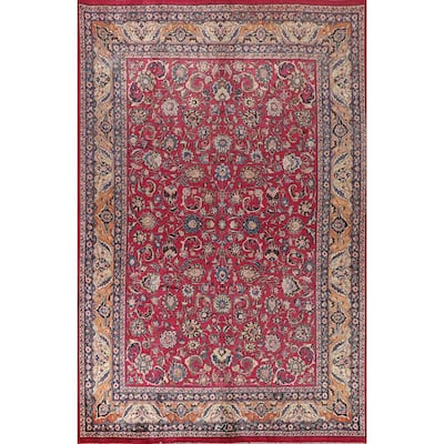 All-Over Floral Mashad Persian Vintage Area Rug Handmade Wool Carpet - 8'4"x 11'7"