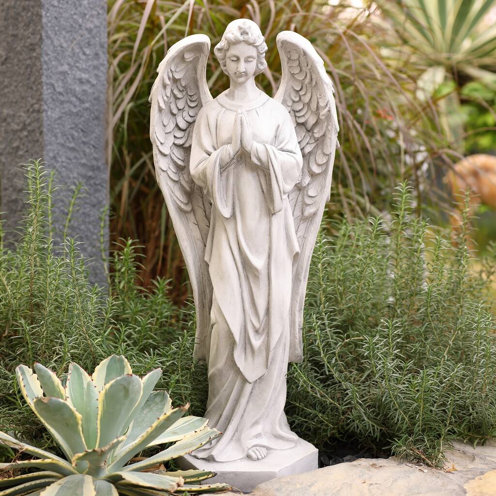 Grey MgO Indoor or Outdoor 27" H Prayer Angel Garden Statue