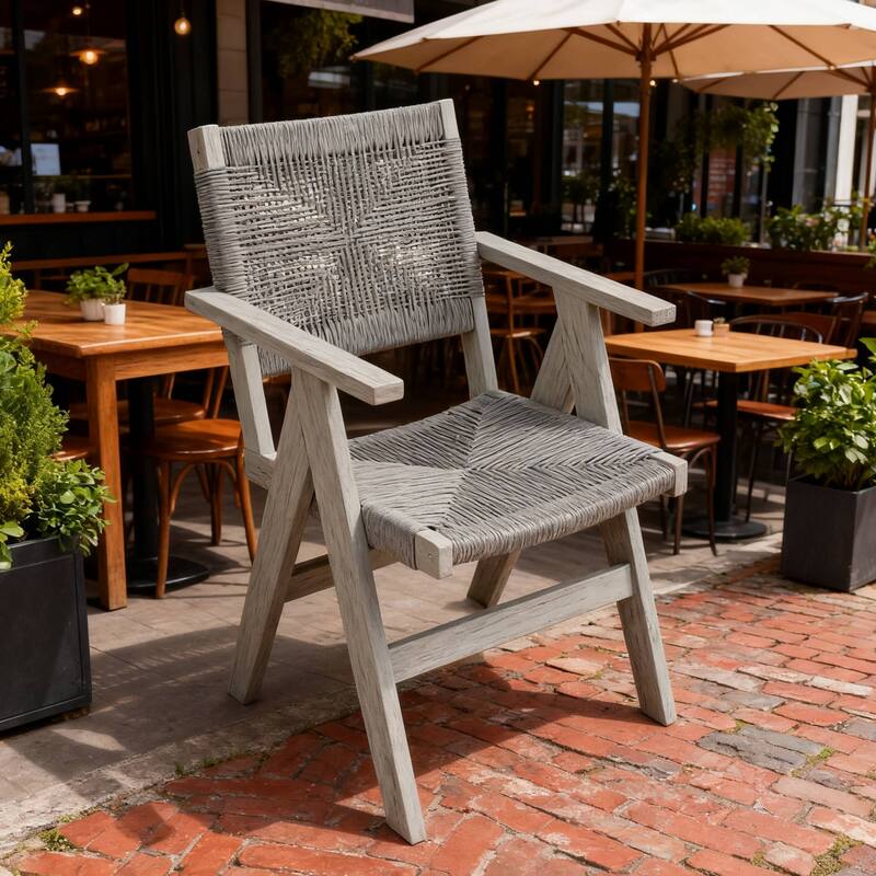 Rossetta All-Weather Outdoor Hemp Cordage Woven Seating with Stable Structure - Light Grey