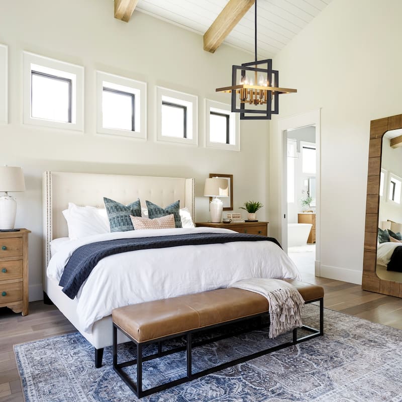 12.99" Wide 6-Light Semi Flush Mount Chandelier, Industrial Style Square Open Frame Pendant Light for Living Room