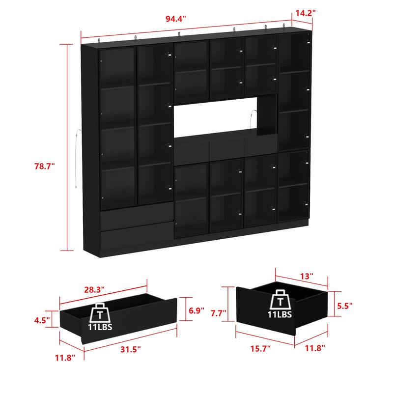 Tall Modular Display Storage Cabinet Bookcase w/Light Home Office