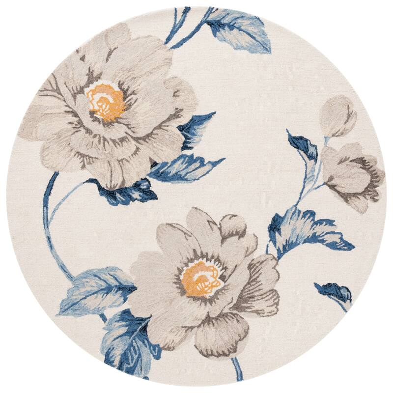 SAFAVIEH Handmade Jardin Garnette Country Wool Rug - 6' Round - Ivory/Grey
