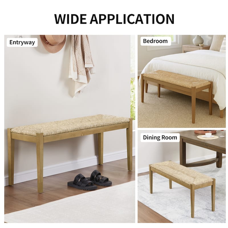 Bohemian 44.5" L Natural Weave Seagrass Rattan Entryway Dining Bench
