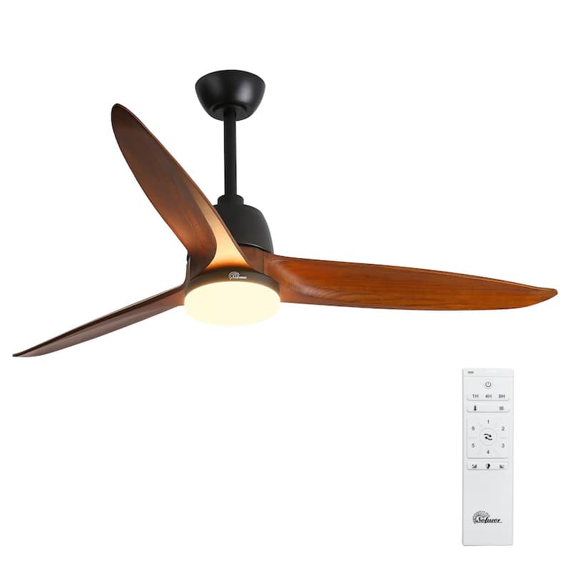 Sofucor 56 inch Ceiling Fans with Light,Remote Control,3 Solid wood Blades Farmhouse ,Large Airflow - 56 Inches - Walnut