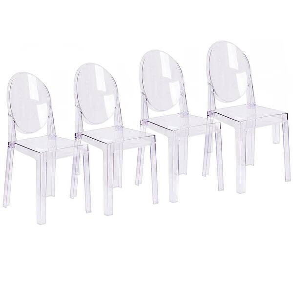 slide 1 of 9, Set of 4, Clear Plastic Chairs Polycarbonate Arcylic Armless Side Clear