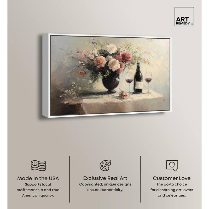 Roses and Red Wine Canvas by Art Remedy