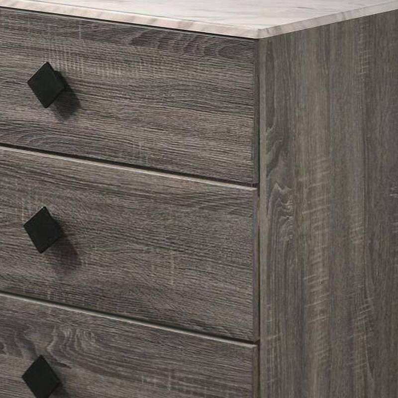 4 Drawer Wooden Chest with Grains and Angled Legs, Gray