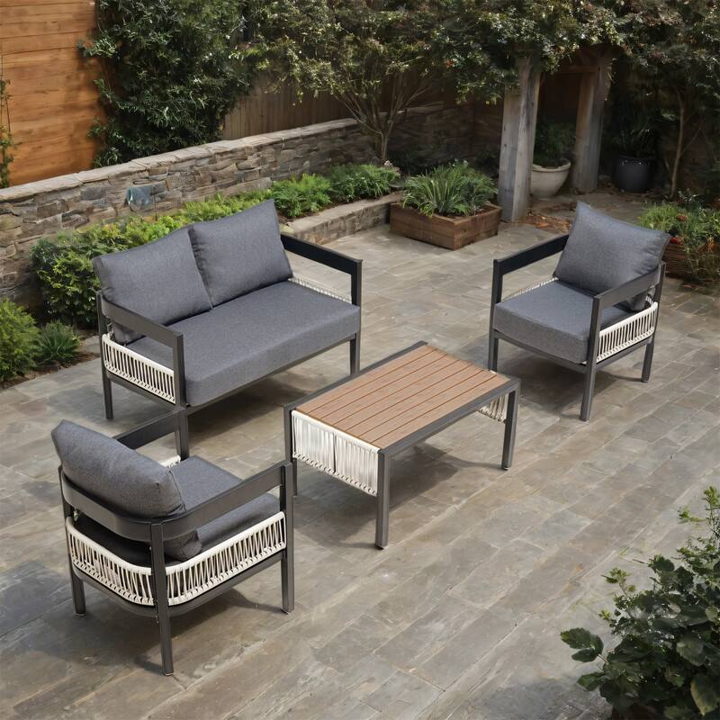 Outdoor Rattan Iron Sofa Set w/ Table,Waterproof,Rust-proof (Set of 4)