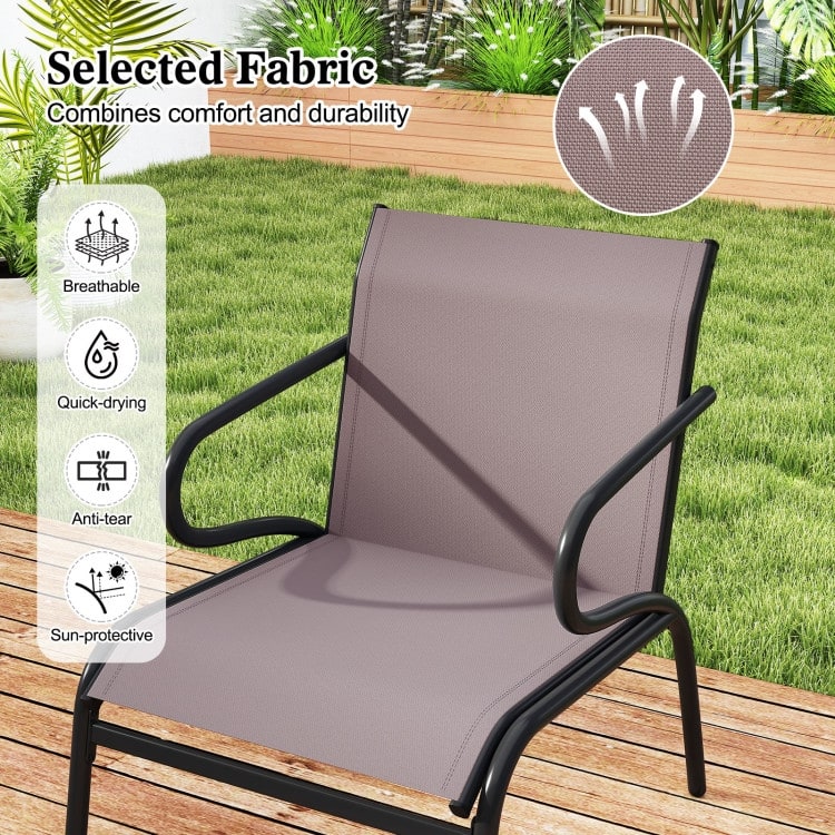 Black and Brown Patio Chairs Set of 2 with Metal Frame, Fabric Seat and Ergonomic Design - 28.5" x 21" x 30.5"