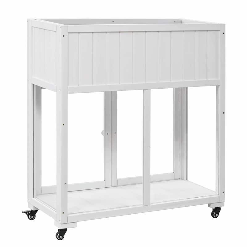 2-Door Mini Wood Cold Frame - Compact Garden Greenhouse with Wheels and Raised Bed Liner