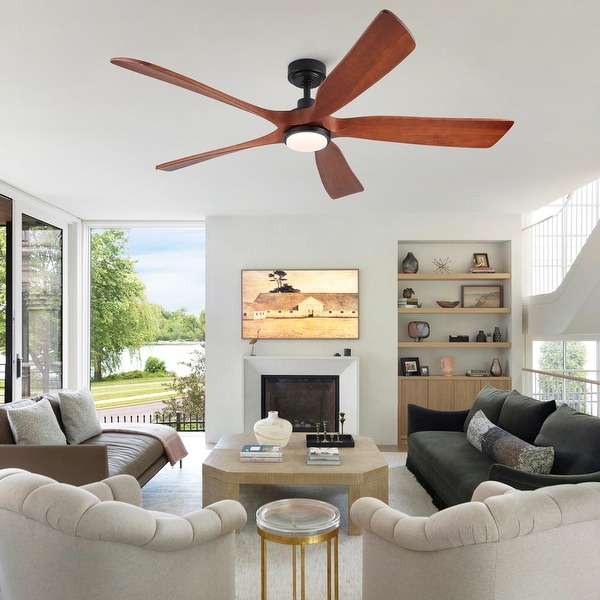 Shamshla 60 in. Indoor Farmhouse Brown Walnut Wood Ceiling Fan