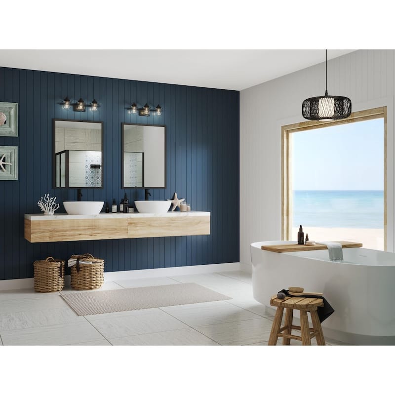 Northlake Collection Three-Light Matte Black Clear Glass Transitional Bath Light - 24 in x 7.5 in x 8 in