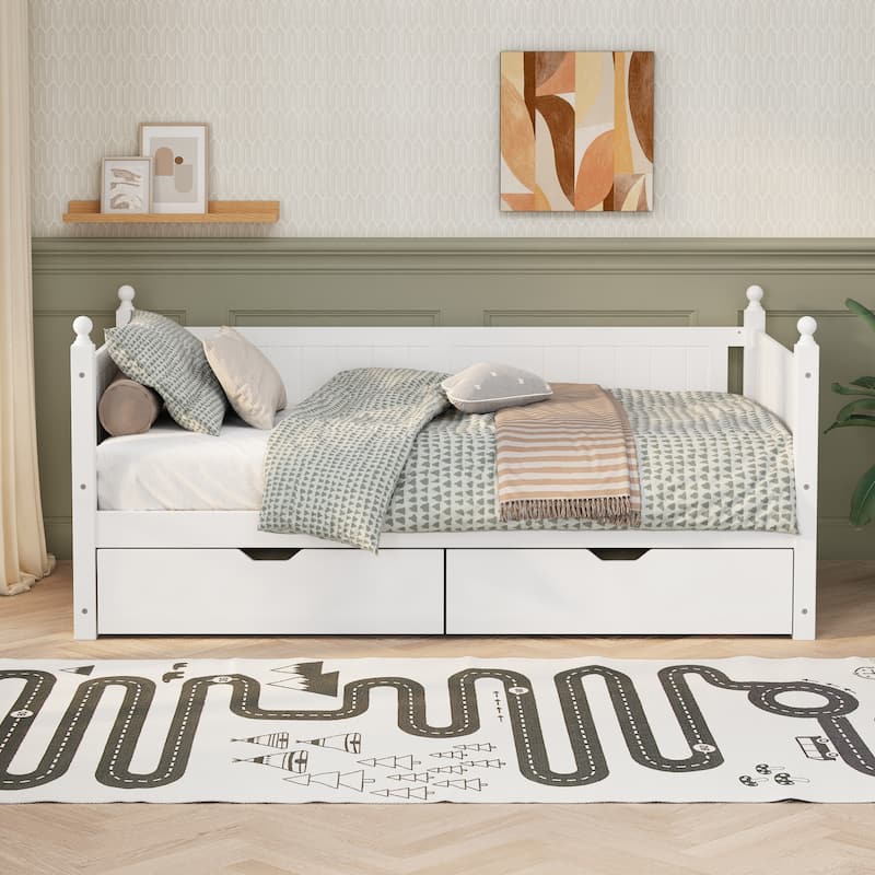 Twin Size Solid Wood Daybed with 2 Drawers for Limited Space Kids for Bedroom