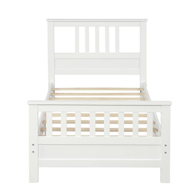 Twin Wood Platform Bed with Headboard and Footboard in White