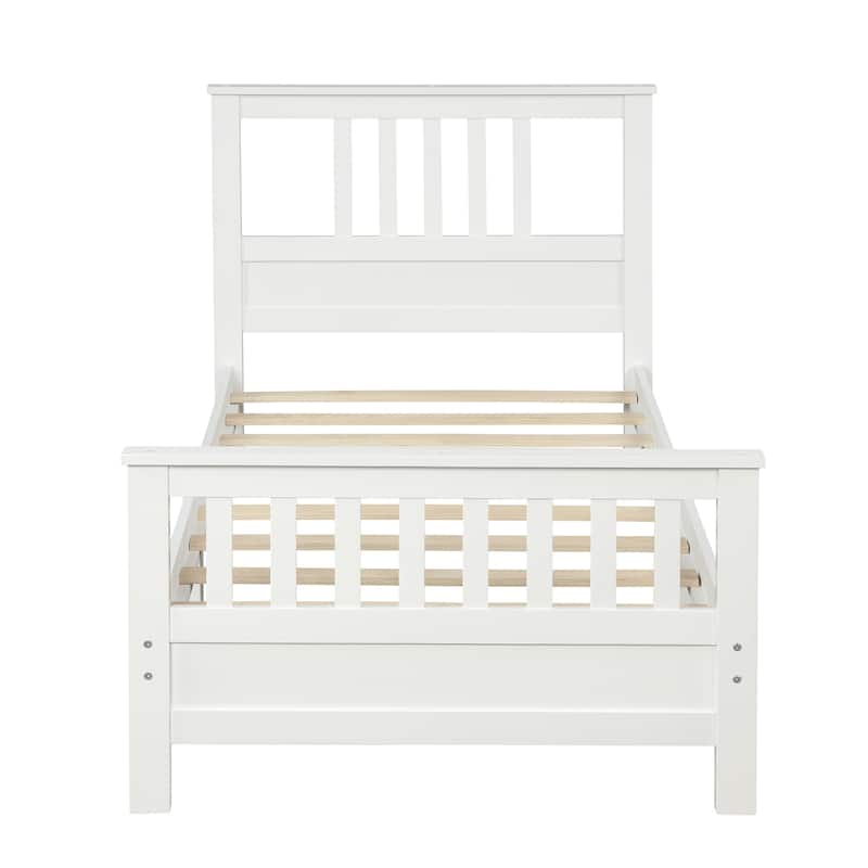 Wood Platform bed with Headboard and Footboard, Twin (White)