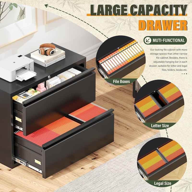 2 Drawer Lateral File Cabinet, Lockable Office Filling Cabinet