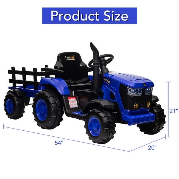 Kids Ride on Tractor with Trailer, 12V Battery Powered Electric Vehicle ...