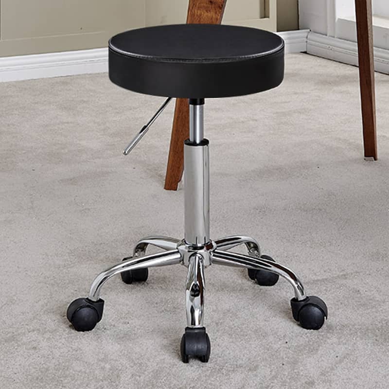 Backless PU Leather Salon Spa Rolling Stool - Black