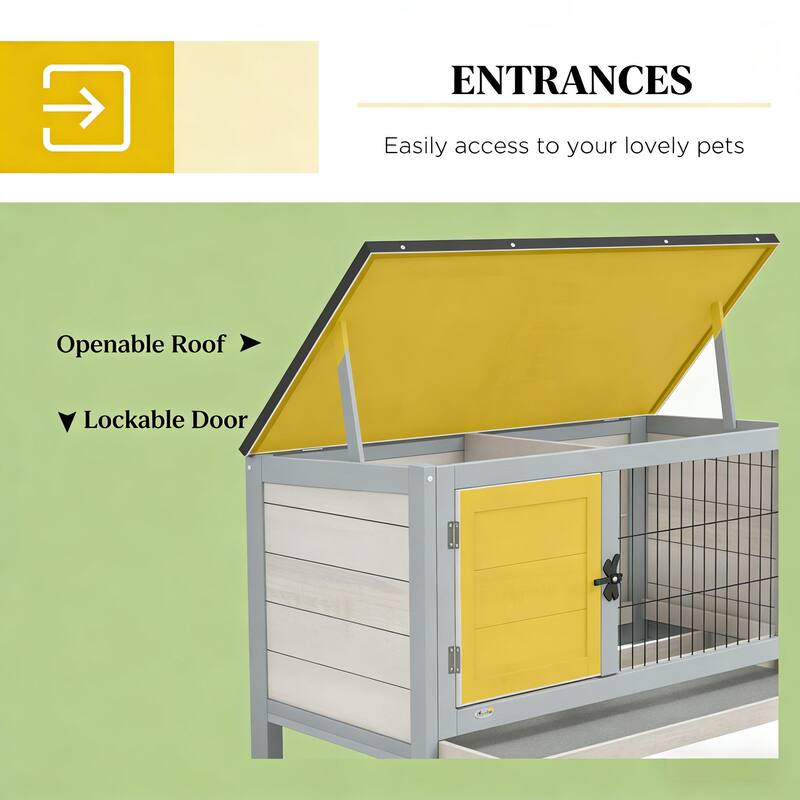 Small Animal Cage Rabbit Hutch,Elevated Rabbit Hutch，is designed for convenient cleaning - Black+ Gray